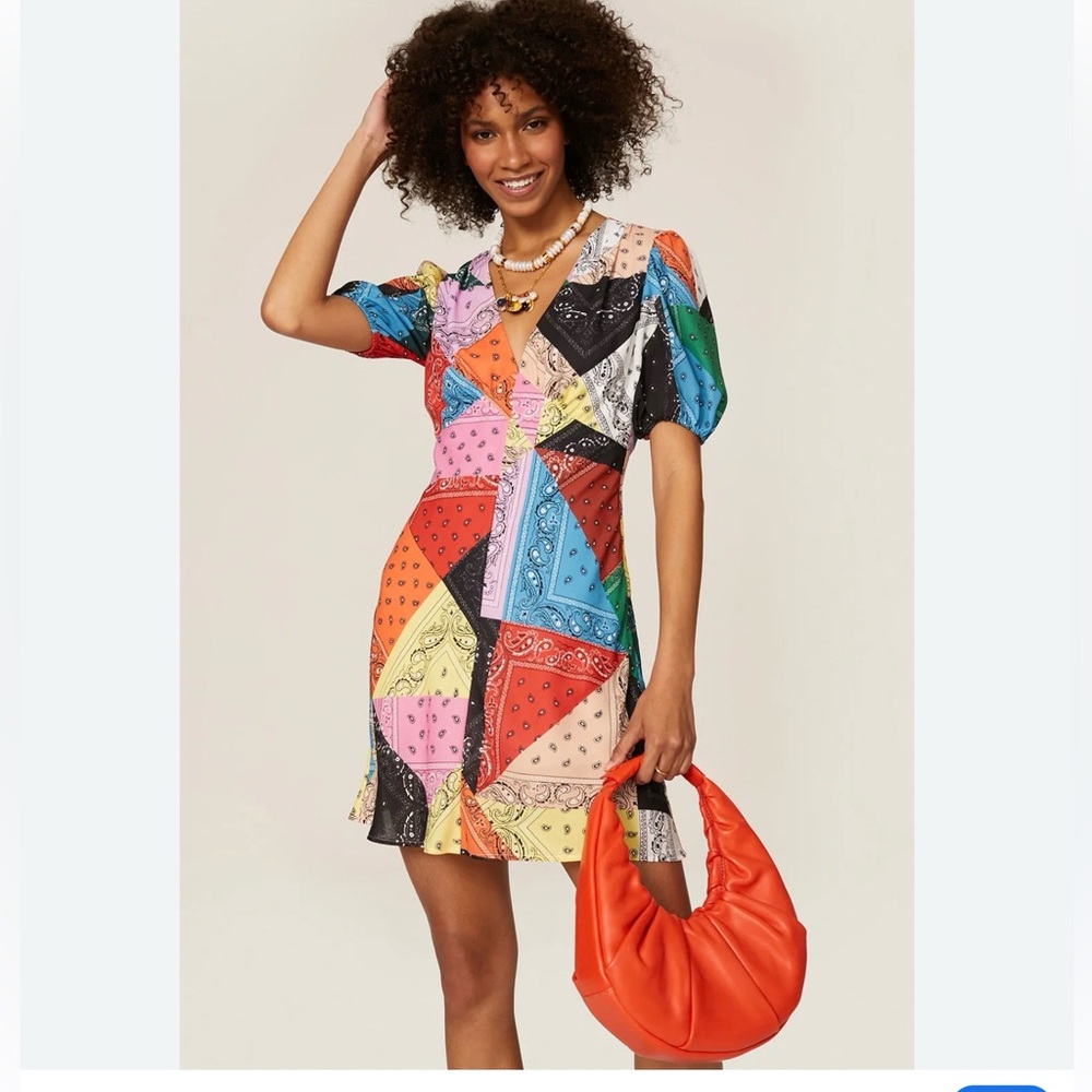 STAUD Multicolor Patchwork Mini Dress NWT - image 5